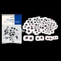 Sachet de 100 yeux mobiles adhésifs noirs, Ø 7, 10, 12, 15 mm