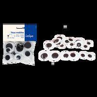 Sachet de 18 yeux mobiles adhésifs noirs géants, Ø 20 à 30 mm