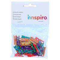 Lot de 45 pinces à linge en bois 25x3mm couleurs assorties - Innspiro
