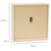 Armoire basse à rideaux lg 100 Ht 105 cm Beige 2 tablettes - Image 4