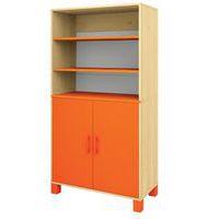 Bibliothèque Confetti avec pieds - étagères et 2 portes pleines bouleau/orange - Image principale