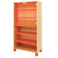 Bibliothèque Confetti avec pieds - étagères et 2 portes verre à clé boul/orange - Image principale