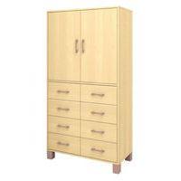 Bibliothèque haute Confetti avec pieds - portes pleines et tiroirs boul/bouleau - Image principale