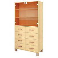 Bibliothèque Confetti pieds - étagères portes verre et tiroirs bouleau/bouleau - Image principale