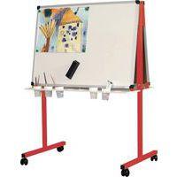 Pupitre mobile 89 x 64 cm blanc émaillé piétement rouge RAL 3031 - Image 2
