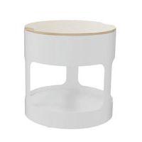 Pouf OROND sur roulettes Blanc assise bois - Image principale
