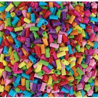 Seau 600 perles plastique tubes striées couleurs assorties