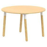 Table 4 pieds inclinés métal/bois ronde Ø120 cm T3 strat. ABS hêtre 350/alu 9006 - Image principale