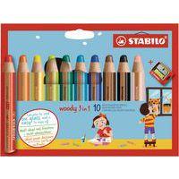 Etui carton 10 crayons Stabilo woody mine diam. 10 mm + 1 taille-crayon en plastique gros module offert - Image principale