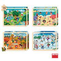 Lot de 4 puzzles 'Les saisons' de 15 pièces en bois. - Image principale