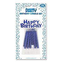 Set de 12 bougies + plaque Happy Birthday, bleu - Image principale