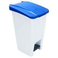 Poubelle mobile à pédale 60 L blanc couvercle bleu - Image principale