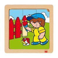 Lot 4 puzzles de 9 pièces en bois sur plateau en bois - Image 5