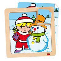 Lot 4 puzzles de 9 pièces en bois sur plateau en bois thumbnail image 2