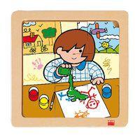 Lot 4 puzzles de 9 pièces en bois sur plateau en bois thumbnail image 4