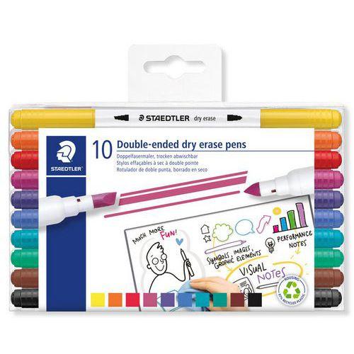 Illustration de : Etui 10 feutre double pointe effaçables à sec - Staedtler