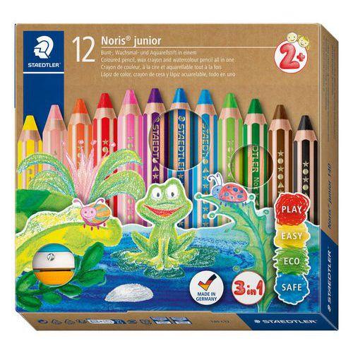 Illustration de : Etui 12 crayons couleur Noris Junior 3en1 +1 taille-crayon - Staedtler