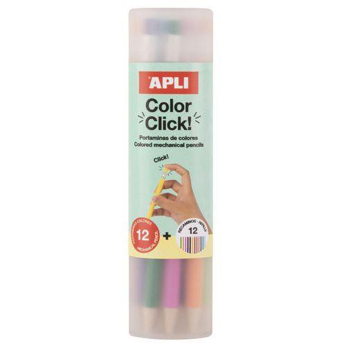 Illustration de : Tube 12 crayons porte-mine couleur rechargeables - Apli