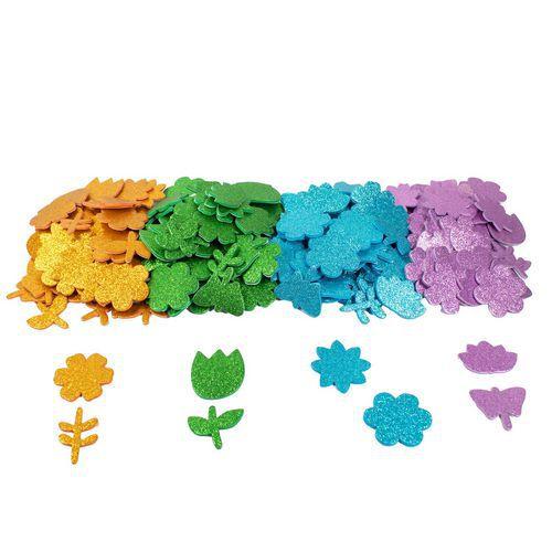 Illustration de : Lot 200 gommettes ø 3,5 cm en mousse scintillante printemps - Loolipo