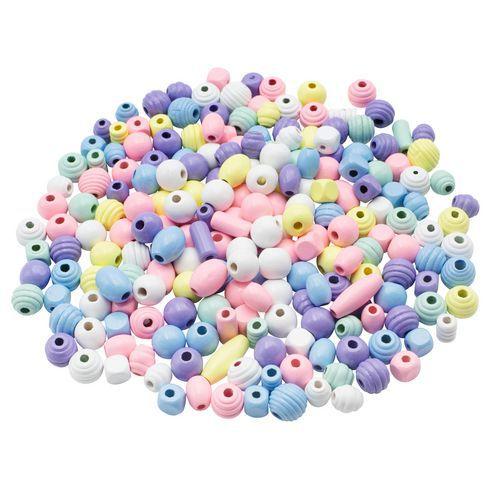 Illustration de : Sachet de 500g de perles bois pastel, formes assorties - O'color