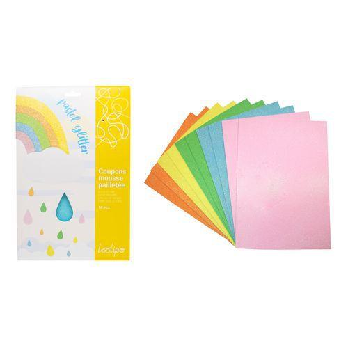 Pack mousse EVA pailletée PASTEL - 21 x 29,7 cm - 10 pcs thumbnail image 1