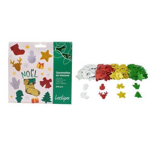 Pochette de 200 formes de noël en mousse pailletée adhésive thumbnail image 1
