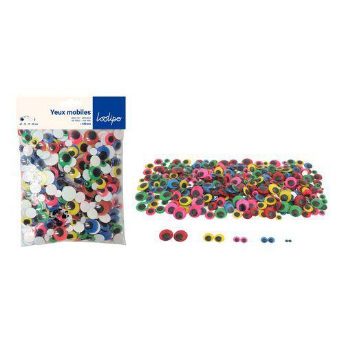 Illustration de : Sachet de 600 yeux mobiles adhésifs, couleurs assorties