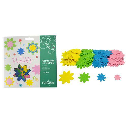 Illustration de : Pochette de 150 formes fleurs en feutrine adhésive