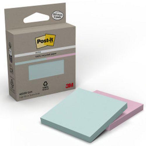 Lot 2 blocs 100 feuilles recyclées Post-it 76x76 mm couleurs thumbnail image 1