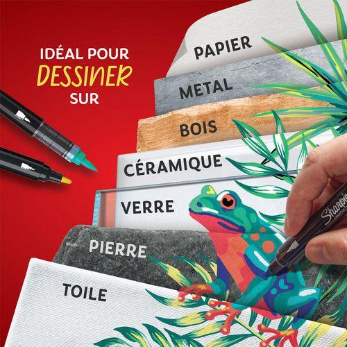 Illustration de : Pochette 12 markers pointe pinceau couleurs assorties - Sharpie
