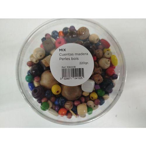 Illustration de : Boîte 220 g perles bois, formes et couleurs assorties - Innspiro