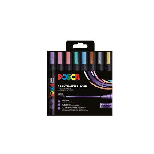 Illustration de : Boite 8 markers metallisés pointe moyenne conique 2.5 mm - Posca