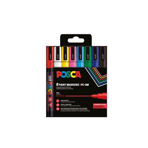 Boîte 8 marqueurs Posca assortis, pointe conique fine 1.3 mm thumbnail image 1