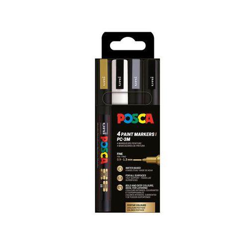 Illustration de : Set 4 marqueurs PC3M pointe conique fine couleurs assorties - Posca