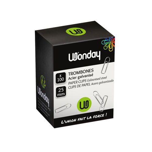 Illustration de : Boite de 100 trombones 25 mm - Wonday