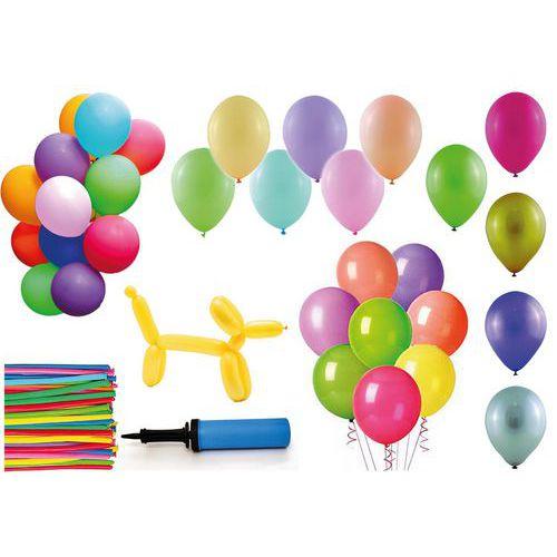 Illustration de : Assortiment 58 ballons baudruche variés + pompe - Pichon