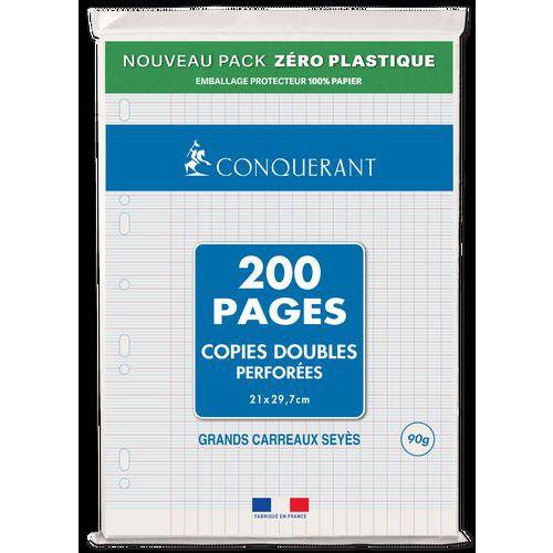 Illustration de : Paquet 50 copies doubles 90g A4 seyes perforées - Conquerant