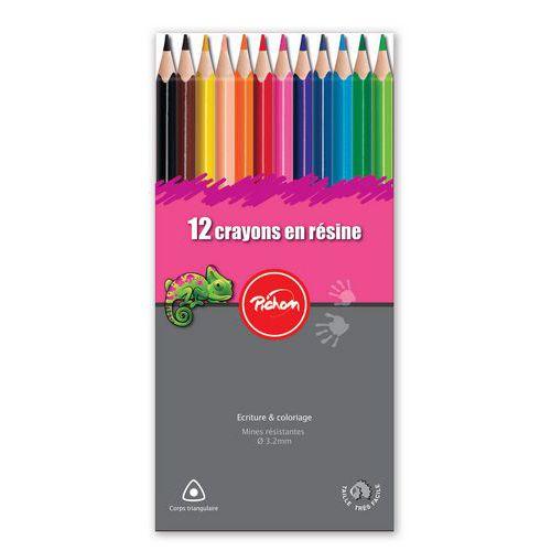 Illustration de : Etui 12 crayons de couleurs triangulaires mine 3,2 mm - Pichon