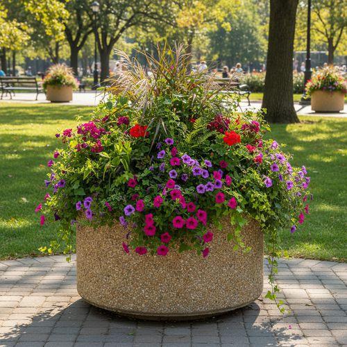 Illustration de : Jardinière ronde en béton 60 x 60 x 40 cm - Manutan Expert