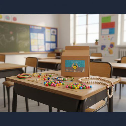 Illustration de : Lot de 3000 perles bois Ø10mm assorties + 30 m fils - Pichon