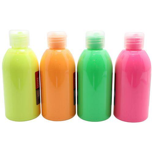 Illustration de : Assortiment de 4 flacons 250 ml gouache acrylique fluo - Pichon