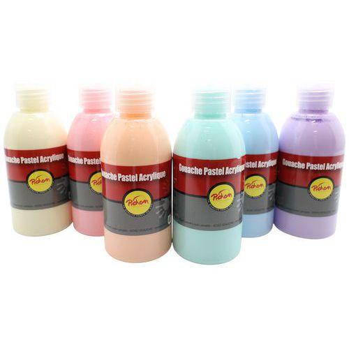 Illustration de : Assortiment de 6 flacons de 250ml de gouache acrylique pastel - Pichon
