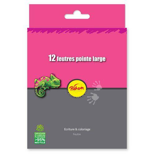 Illustration de : Pochette 12 feutres dessin pointe large - Pichon