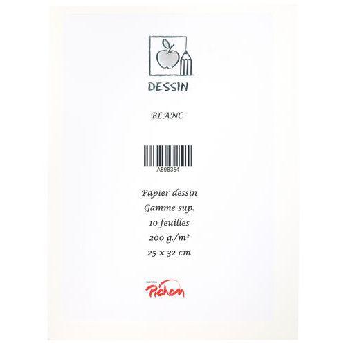 Illustration de : Pochette 10 feuilles dessin blanc 200 g 25 x 32 - Pichon