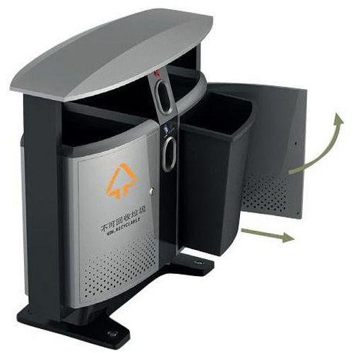 Illustration de : Poubelle d'extérieur Design  piles et tri sélectif - 2 X 39 L