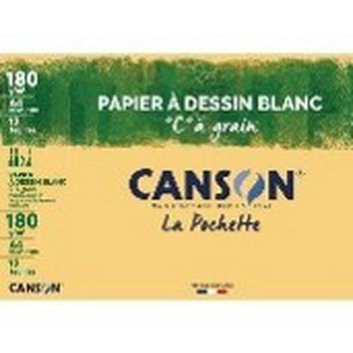 Illustration de : Pochette 12 feuilles dessin blanc c a grain 180 gr - Canson