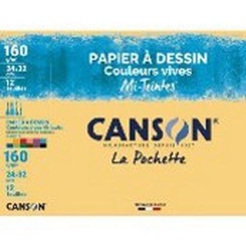 Illustration de : Pochette 12 feuilles mi-teintes couleurs 24 x 32 cm 160g - Canson