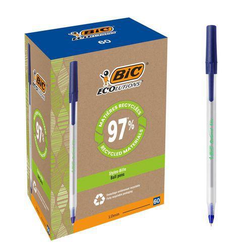 Illustration de : Stylo bille round stic ecolutions transparent 1 mm tracé 0,32 mm - Bic
