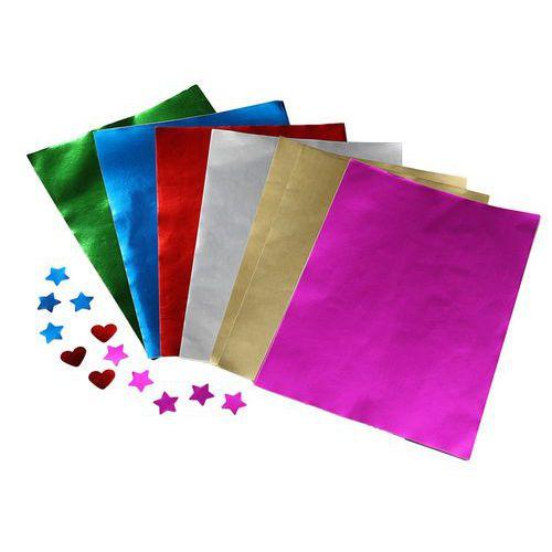 Illustration de : Paquet de 100 feuilles métallisées assorties A4 - O'color