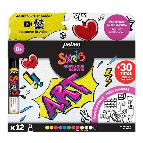 Illustration de : Pochette 12 marqueurs Skrib acrylique couleurs assorties - Pébéo